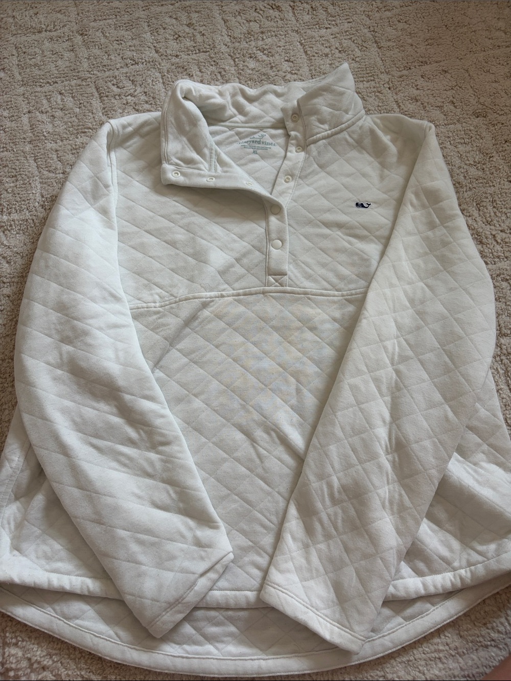 Vineyard Vines Quilted Snap Pullover - Cream with Navy Whale